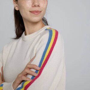 New Heathlander Carrie Crew Neck Striped Cashmere Sweater, Women's Small